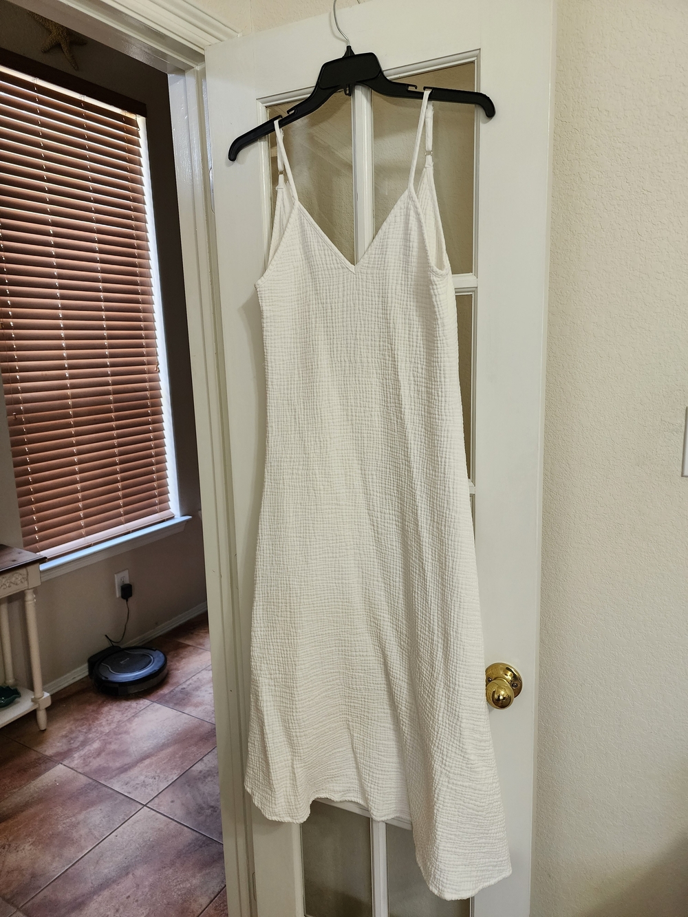 Nordstrom White Cotton Gauze Midi Bridal Coastal Dress Ruffle Back Size Large - Picture 2 of 12